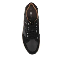 Wide Fit Leather Casual Cushioning Trainers - Black