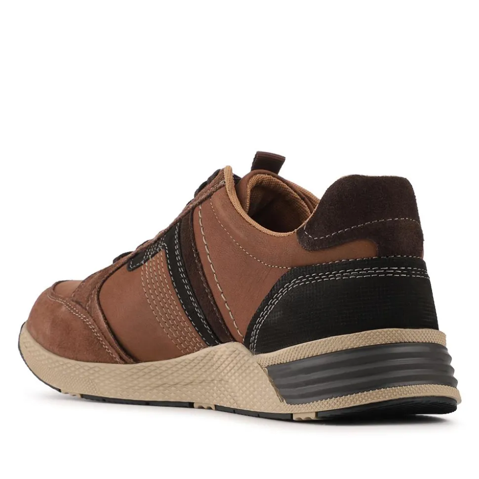 Wide Fit Leather Casual Cushioning Trainers - Brown
