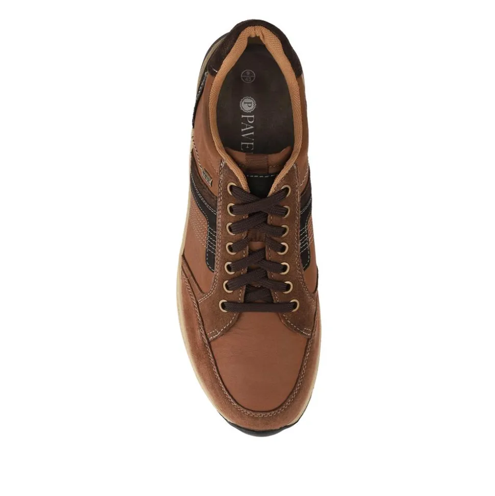 Wide Fit Leather Casual Cushioning Trainers - Brown