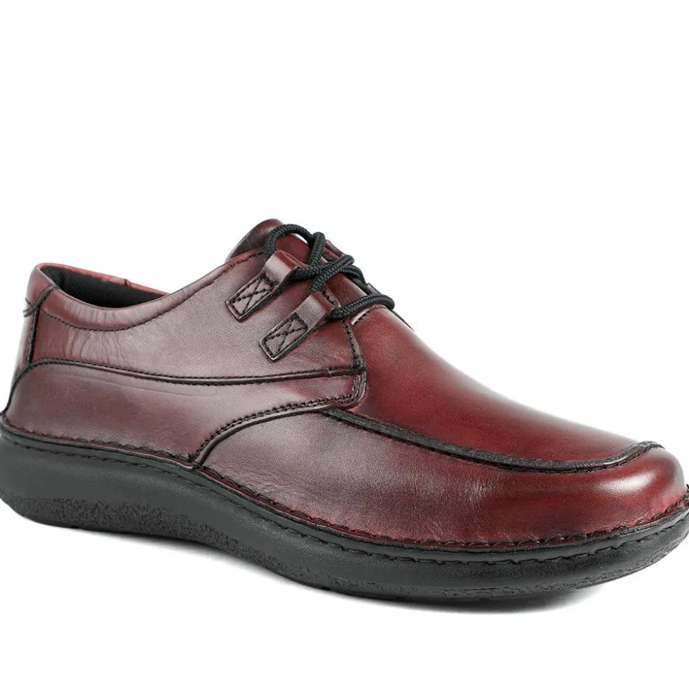 Wide Fit Leather Casual Lace Up Shoes - Bordeaux