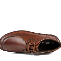 Wide Fit Leather Casual Lace Up Shoes - Cognac