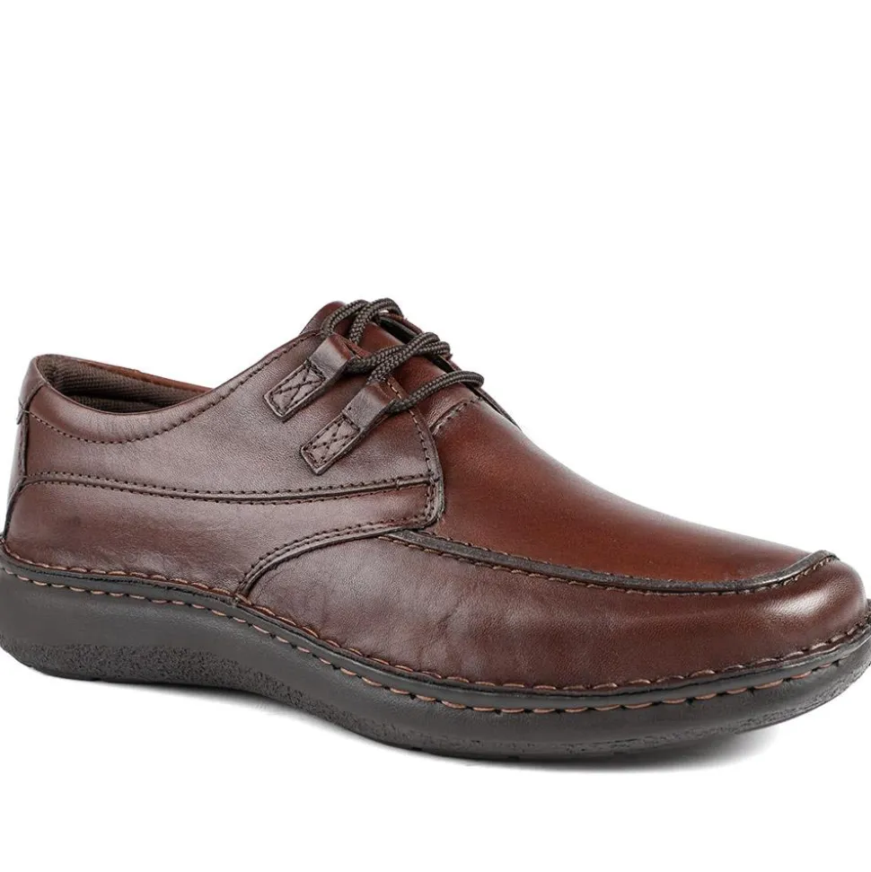 Wide Fit Leather Casual Lace Up Shoes - Dark Brown