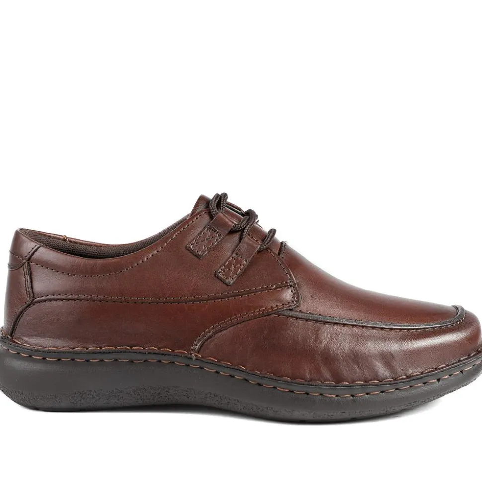 Wide Fit Leather Casual Lace Up Shoes - Dark Brown