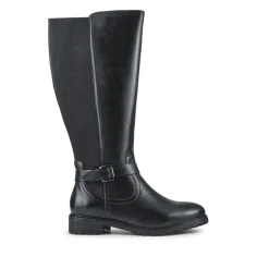 Wide Fit Leather Elasticated Long Boots - Black