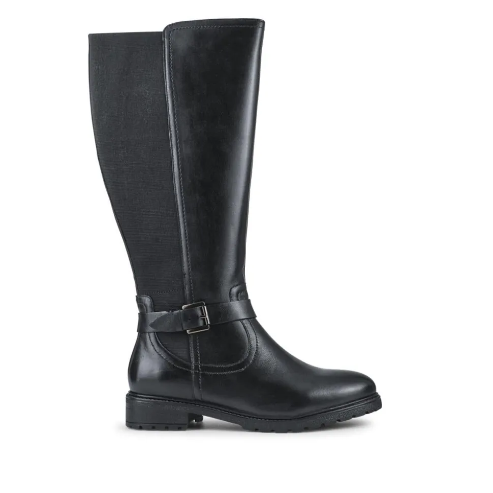 Wide Fit Leather Elasticated Long Boots - Black