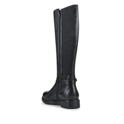 Wide Fit Leather Elasticated Long Boots - Black