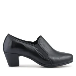 Wide Fit Leather Elasticated Slip-On Shoes - Black