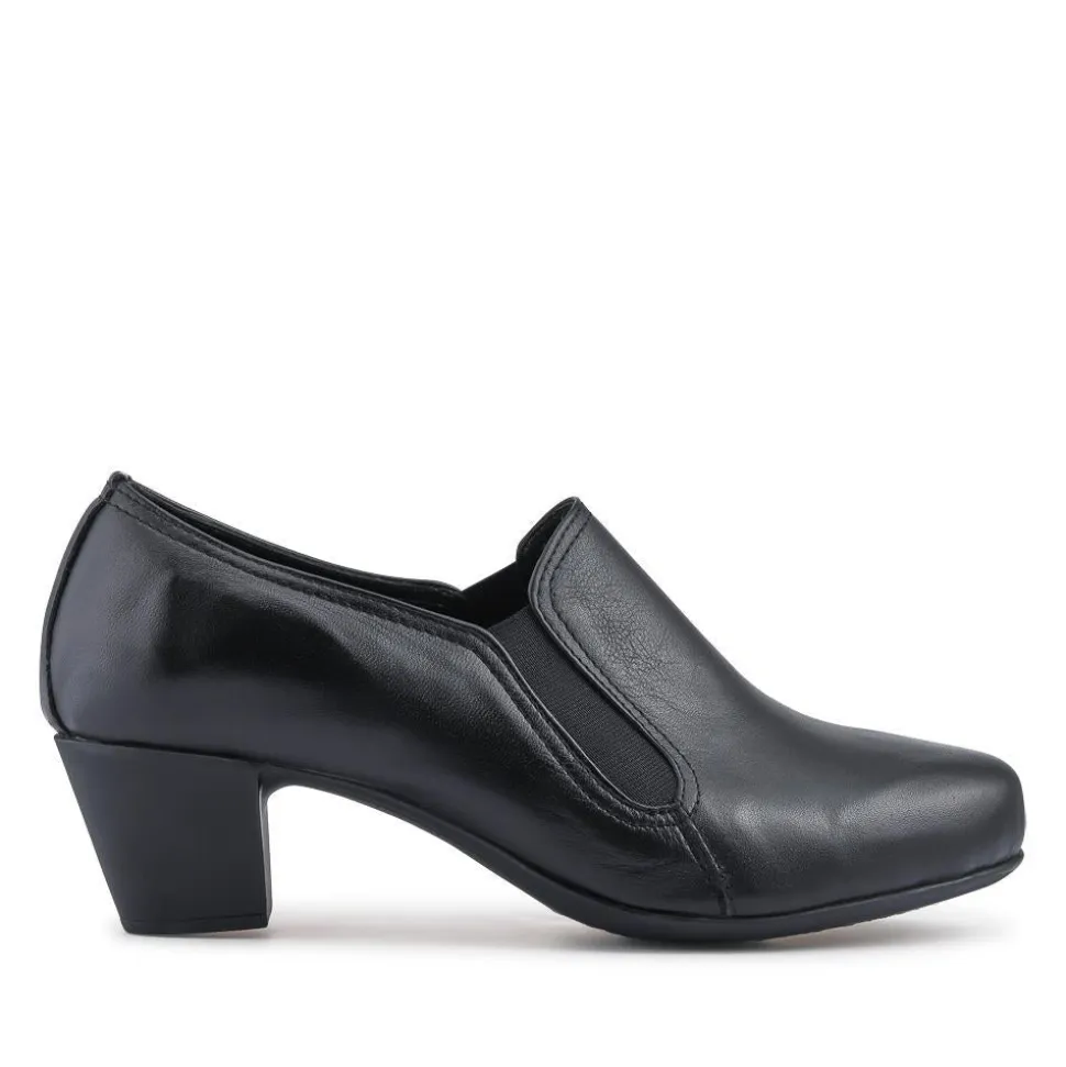 Wide Fit Leather Elasticated Slip-On Shoes - Black