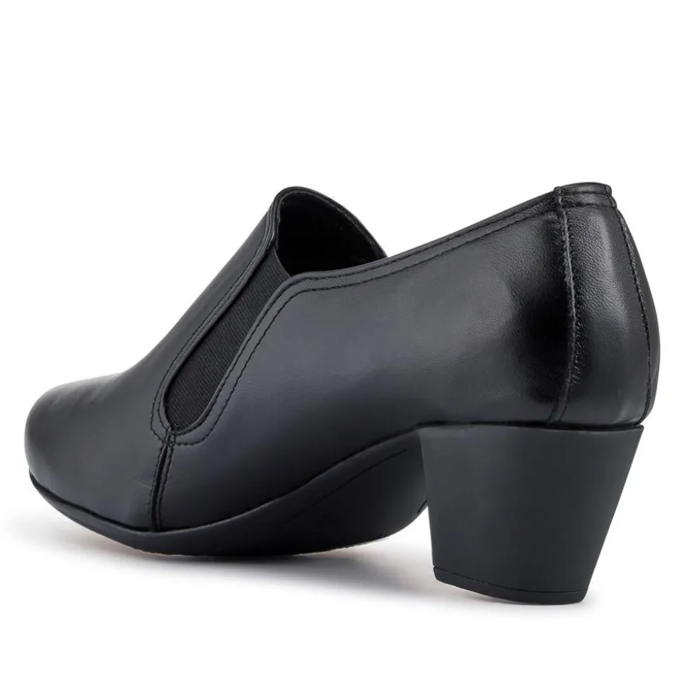 Wide Fit Leather Elasticated Slip-On Shoes - Black
