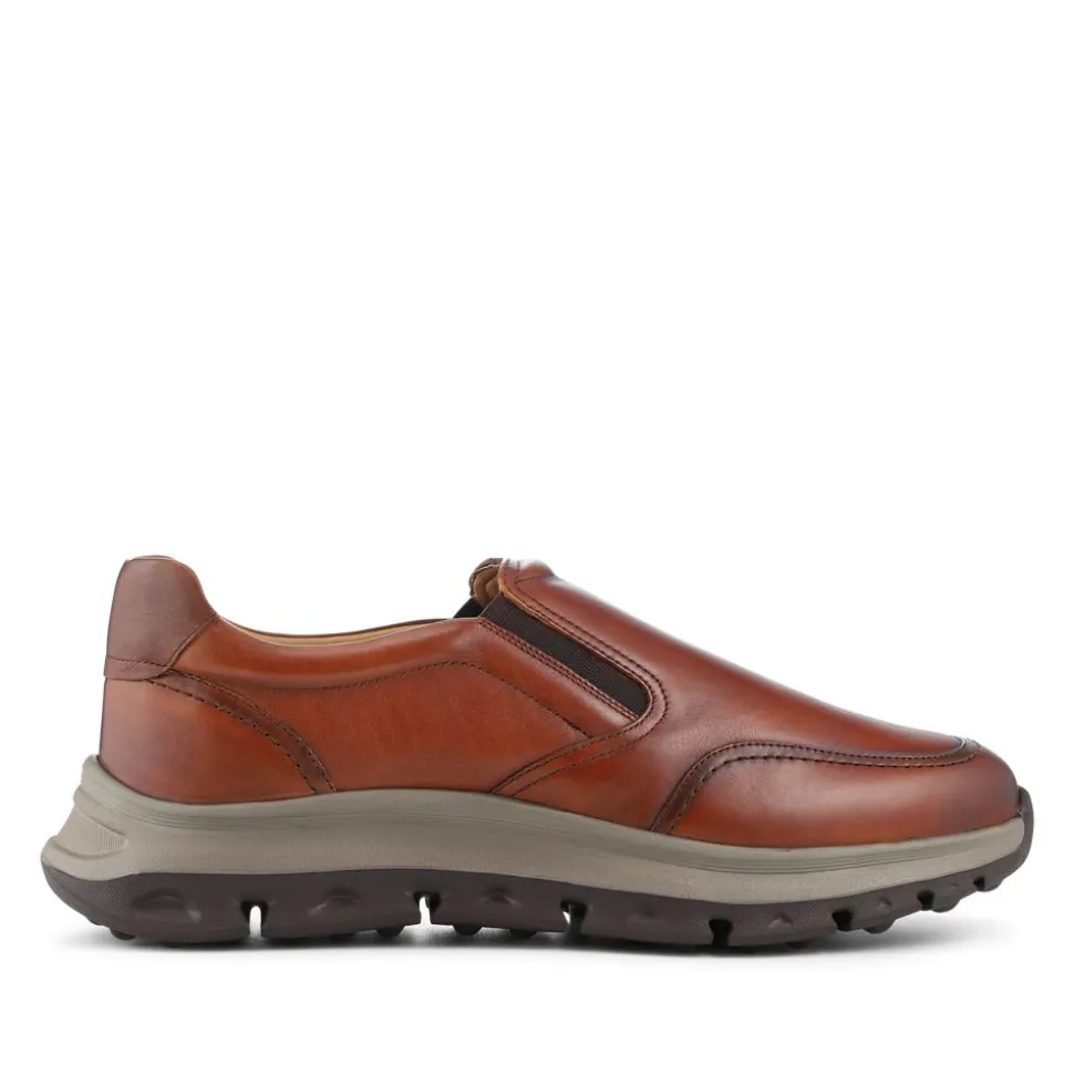 Wide Fit Leather Elasticated Slip On Shoes - Tan