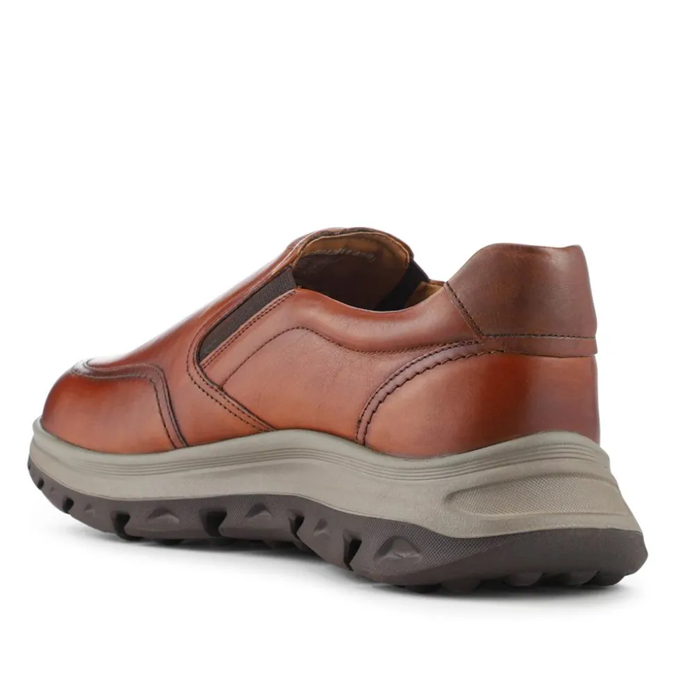 Wide Fit Leather Elasticated Slip On Shoes - Tan