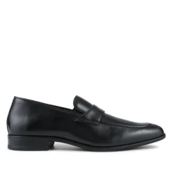 Wide Fit Leather Heeled Loafers - Black