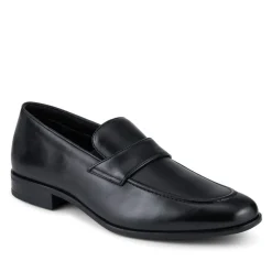 Wide Fit Leather Heeled Loafers - Black