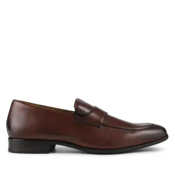 Wide Fit Leather Heeled Loafers - Brown