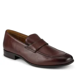 Wide Fit Leather Heeled Loafers - Brown
