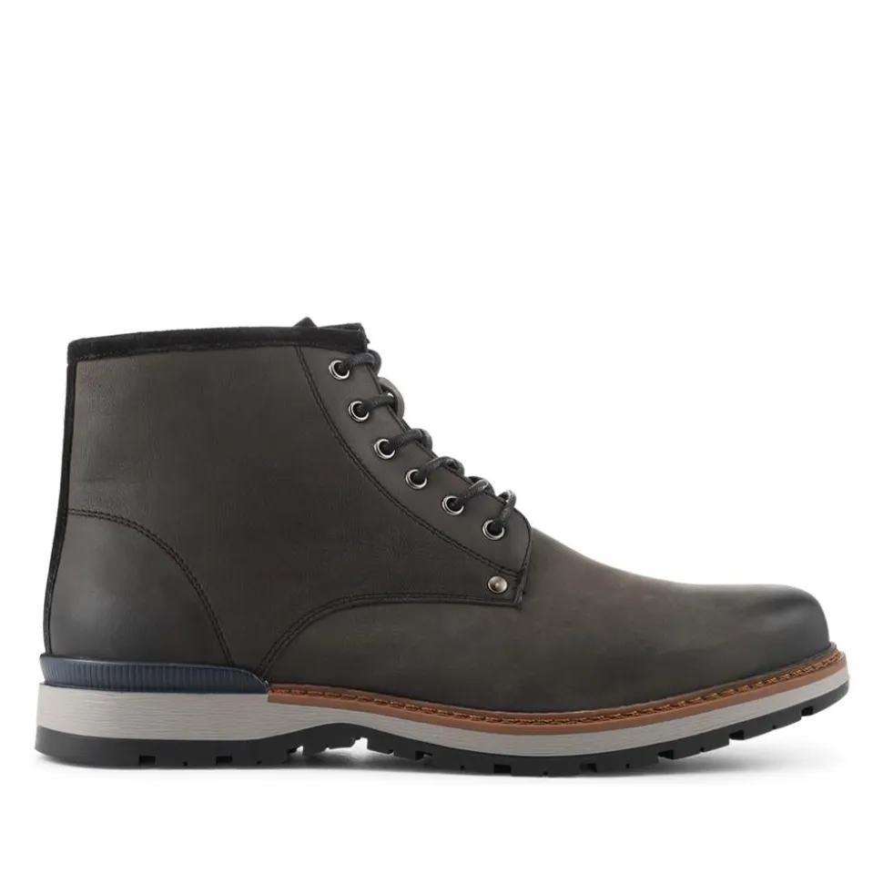 Wide Fit Leather Lace Boots With Zip Fasten - Black