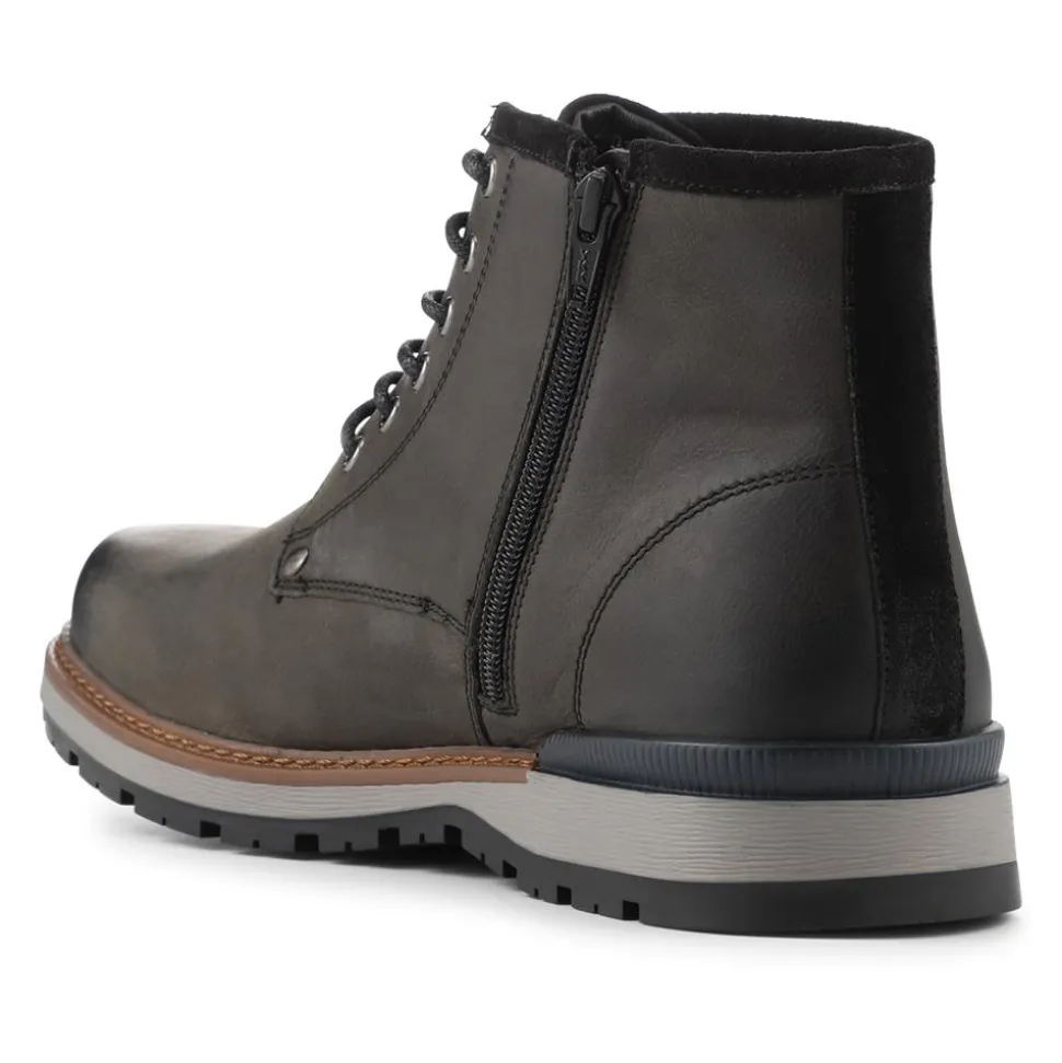 Wide Fit Leather Lace Boots With Zip Fasten - Black
