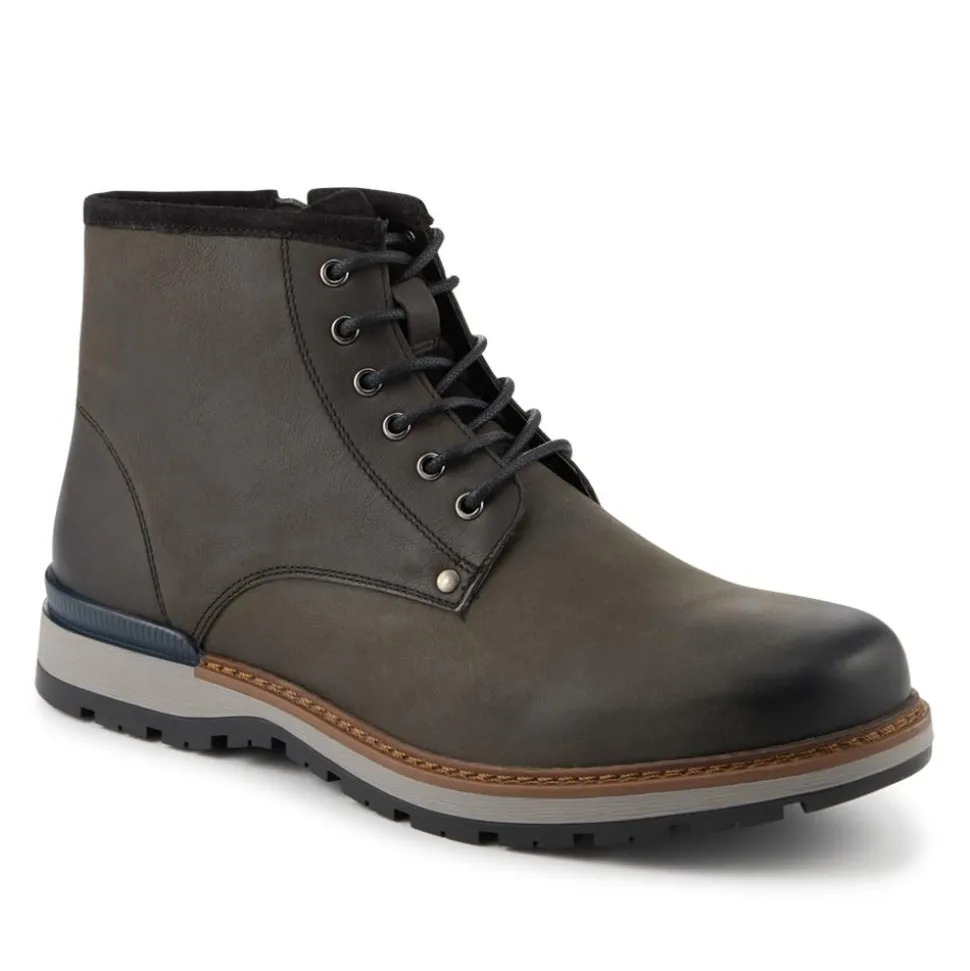Wide Fit Leather Lace Boots With Zip Fasten - Black