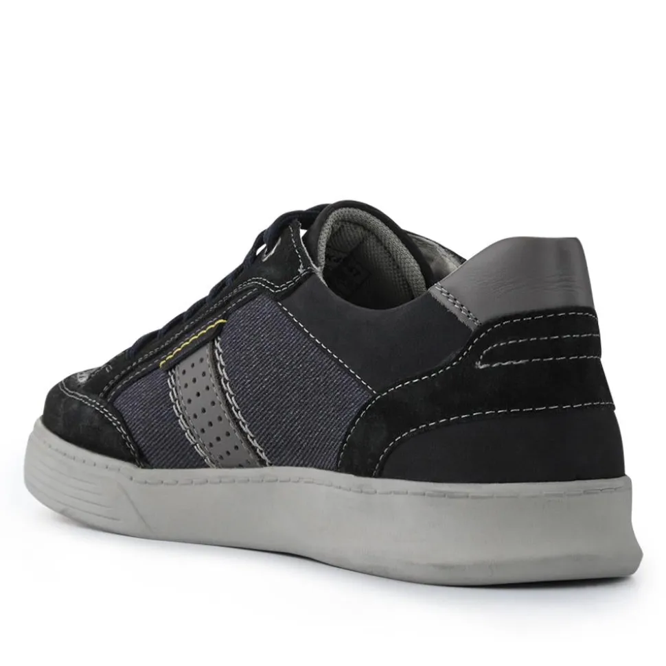 Wide-Fit Leather Laced Trainers - Navy
