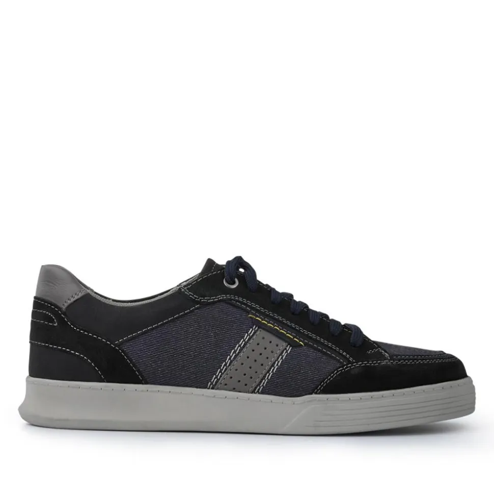 Wide-Fit Leather Laced Trainers - Navy