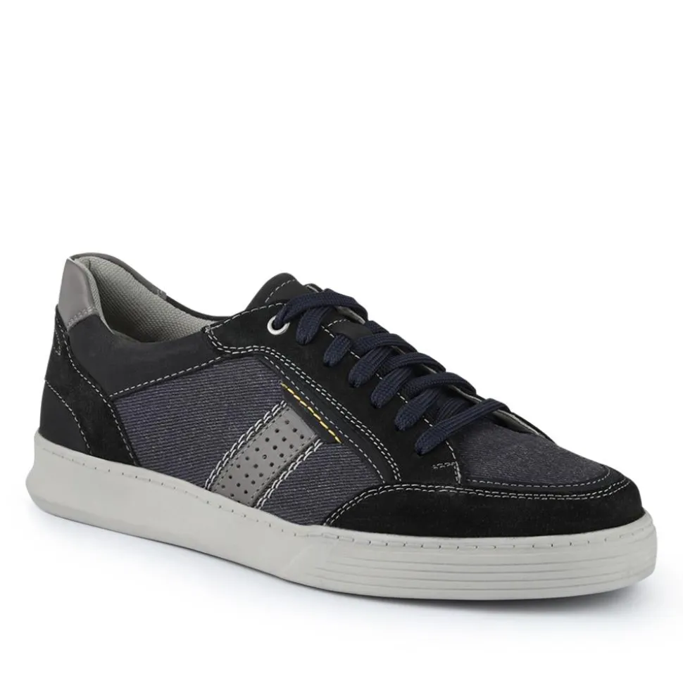 Wide-Fit Leather Laced Trainers - Navy