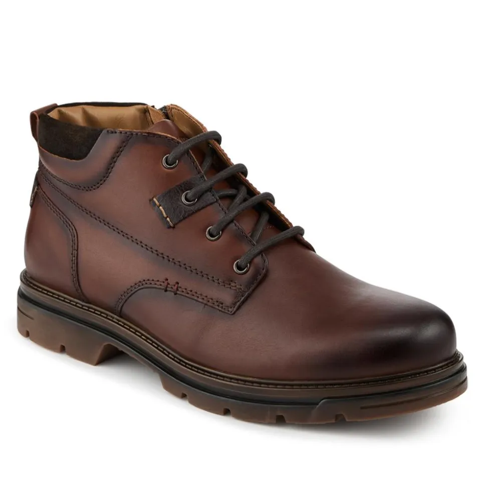 Wide Fit Leather Lace Up Boots - Brown