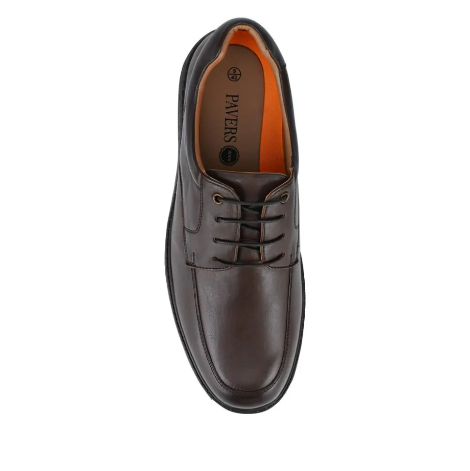 Wide Fit Leather Lace-Up Shoes With Comfort Sole - Brown