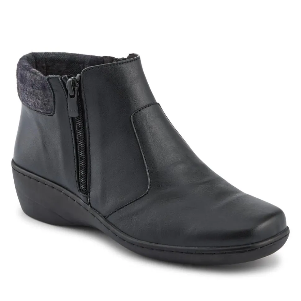 Wide-Fit Leather Lightweight Ankle Boots - Black