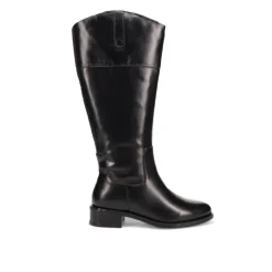 Wide-Fit Leather Long Boots - Black