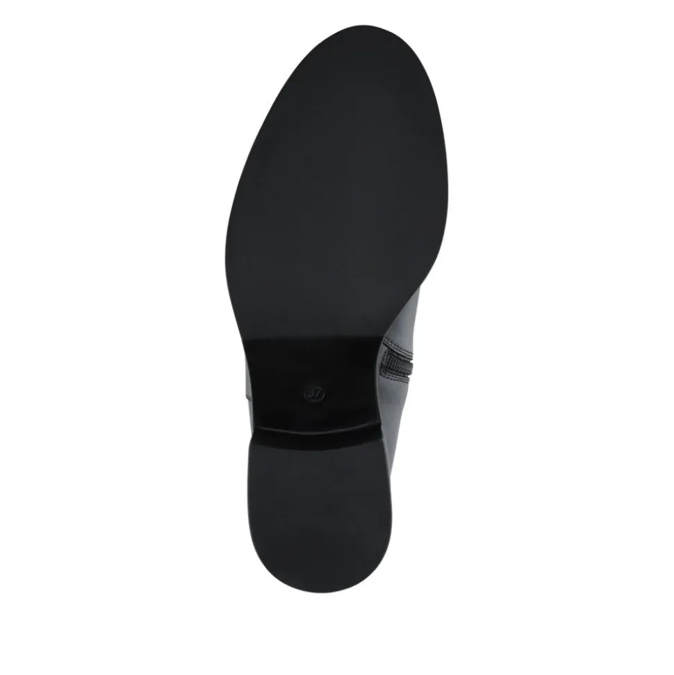 Wide Fit Leather Long Boots With Buckle Detail - Black
