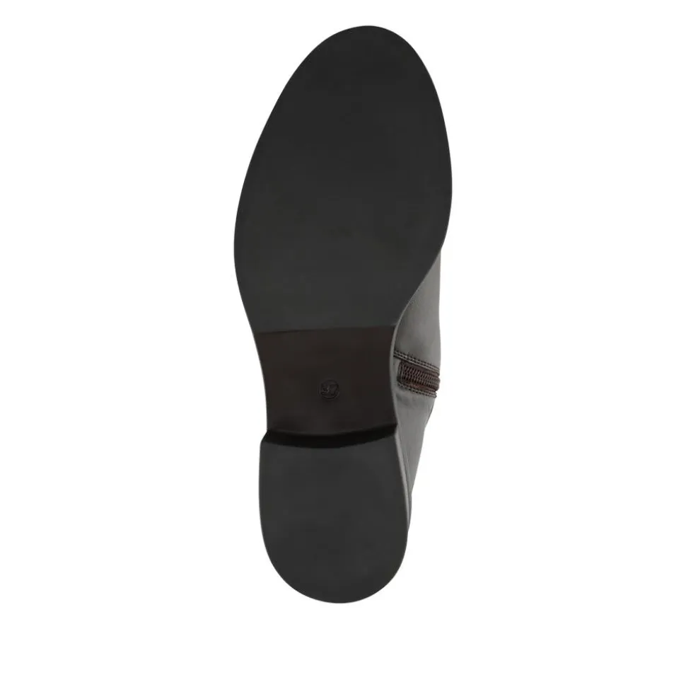 Wide Fit Leather Long Boots With Buckle Detail - Chocolate