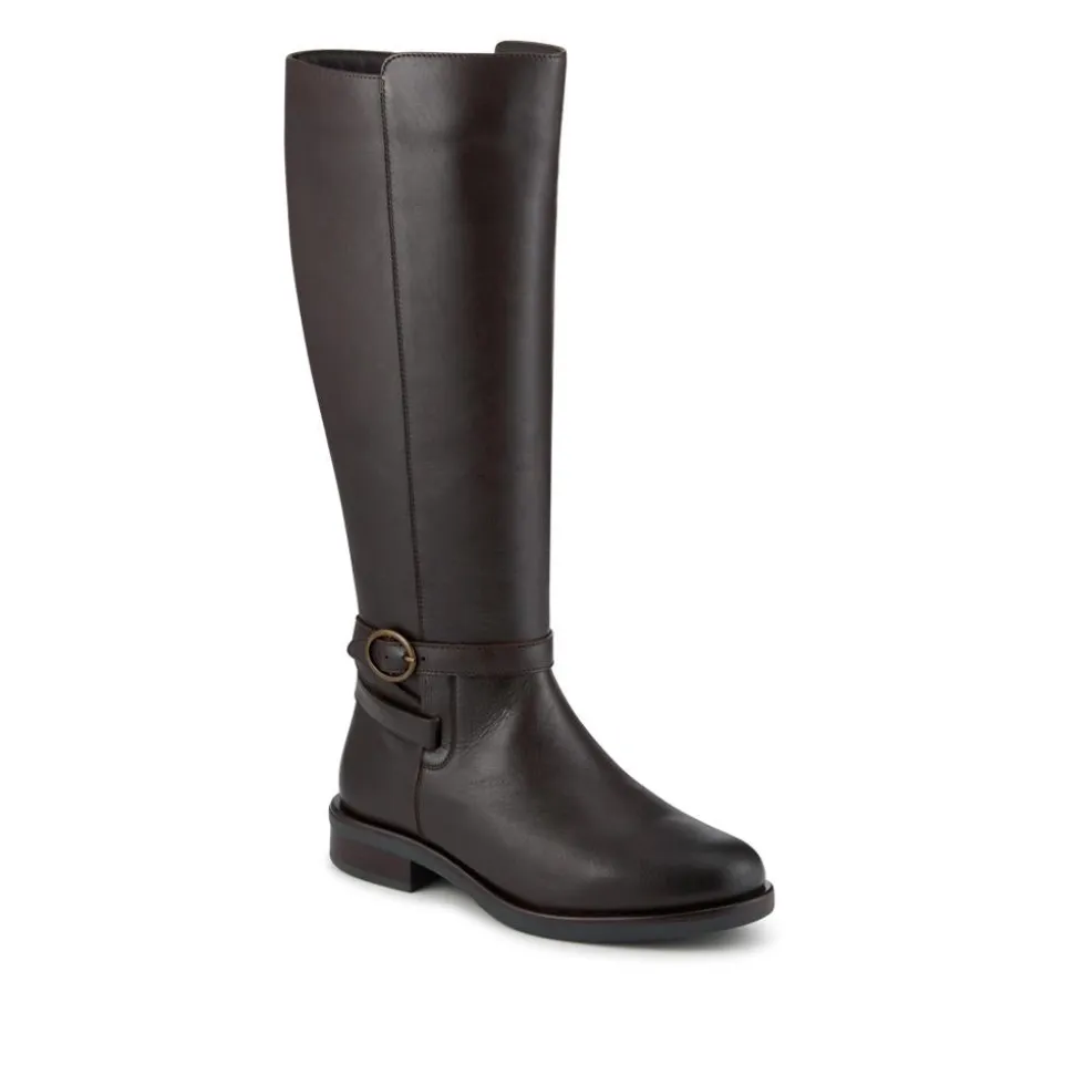 Wide Fit Leather Long Boots With Buckle Detail - Chocolate