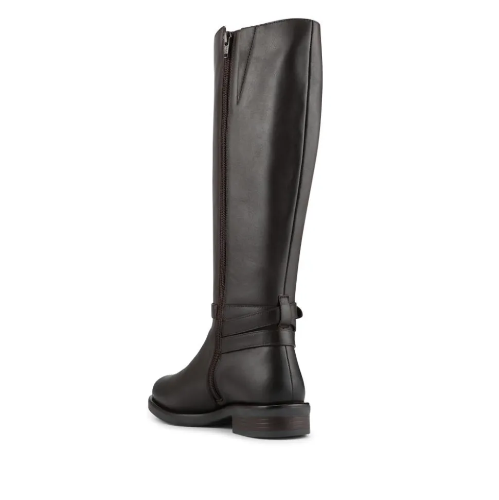 Wide Fit Leather Long Boots With Buckle Detail - Chocolate