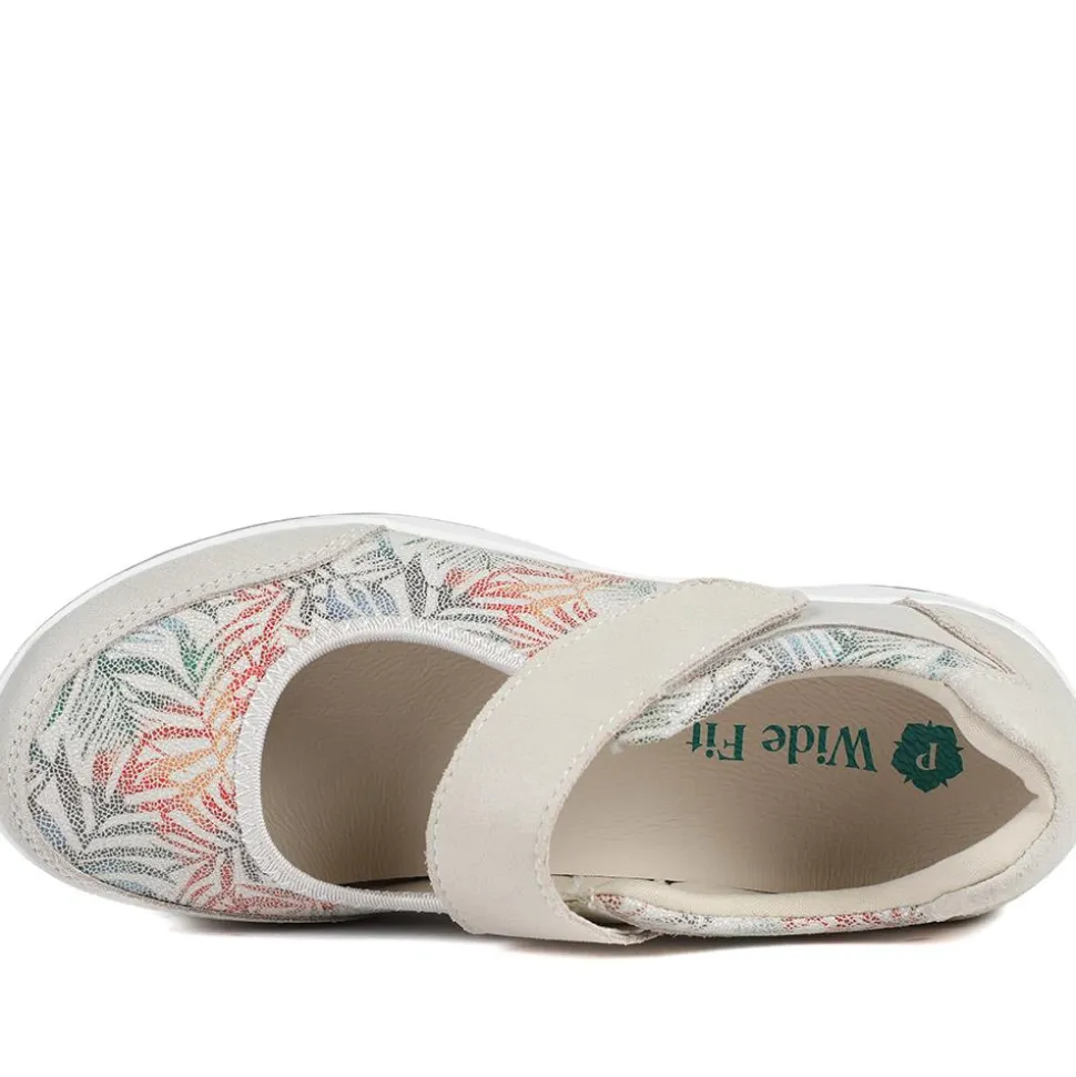 Wide Fit Leather Mary Janes - BEIGE FLORAL