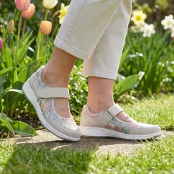 Wide Fit Leather Mary Janes - BEIGE FLORAL