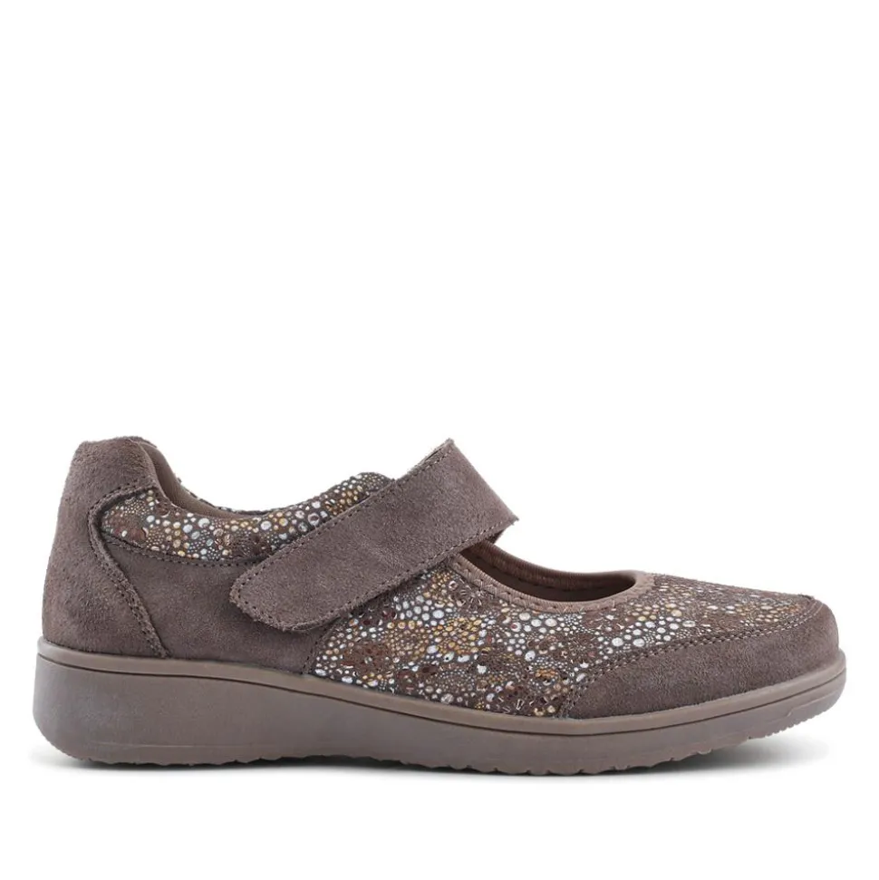 Wide Fit Leather Mary Janes - Taupe Multi