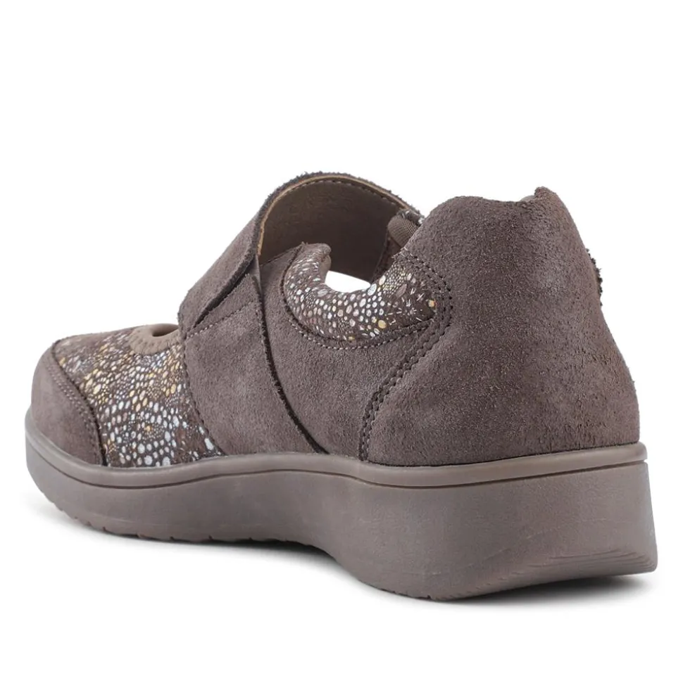 Wide Fit Leather Mary Janes - Taupe Multi