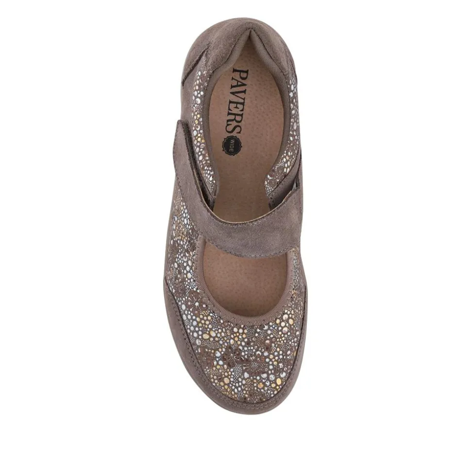 Wide Fit Leather Mary Janes - Taupe Multi