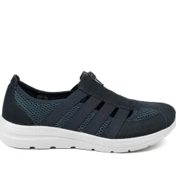 Wide Fit Leather Memory Foam Trainers - Navy