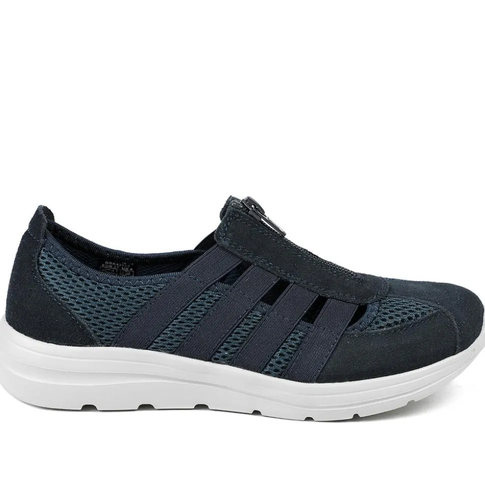 Wide Fit Leather Memory Foam Trainers - Navy