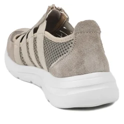 Wide Fit Leather Memory Foam Trainers - Taupe