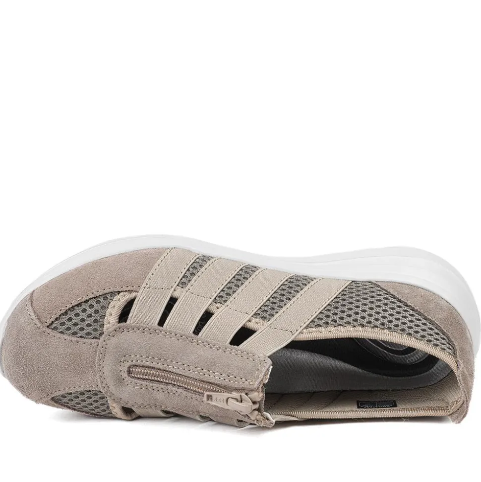 Wide Fit Leather Memory Foam Trainers - Taupe