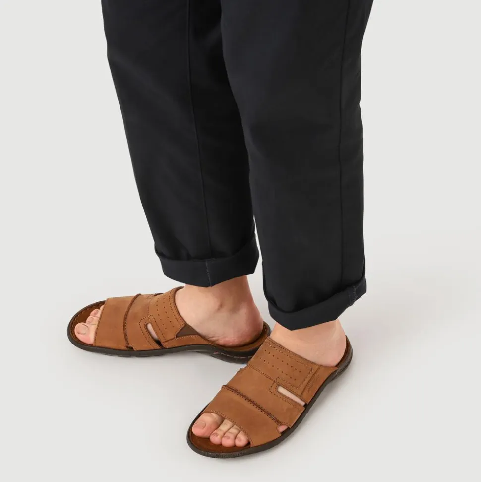 Wide-Fit Leather Mule Sandals - Brown