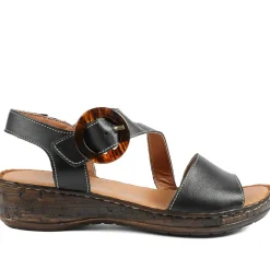Wide Fit Leather Sandals With Buckle Fastening - Black