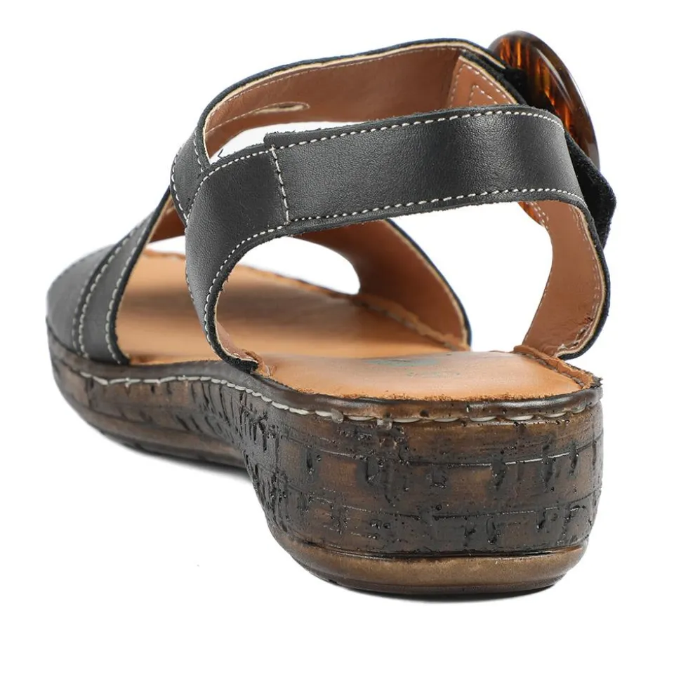 Wide Fit Leather Sandals With Buckle Fastening - Black