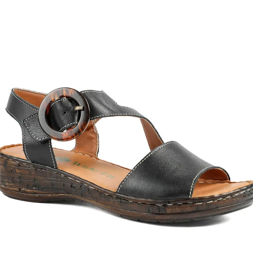 Wide Fit Leather Sandals With Buckle Fastening - Black
