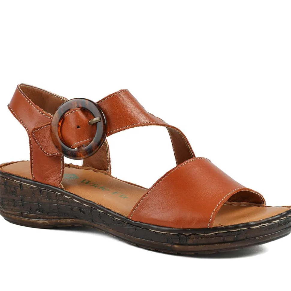 Wide Fit Leather Sandals With Buckle Fastening - Tan