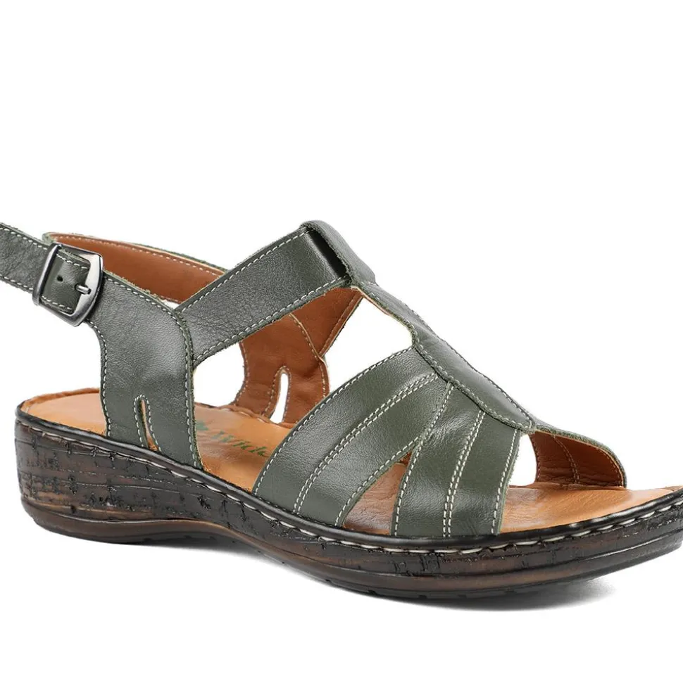 Wide Fit Leather Slingback Sandals - Khaki