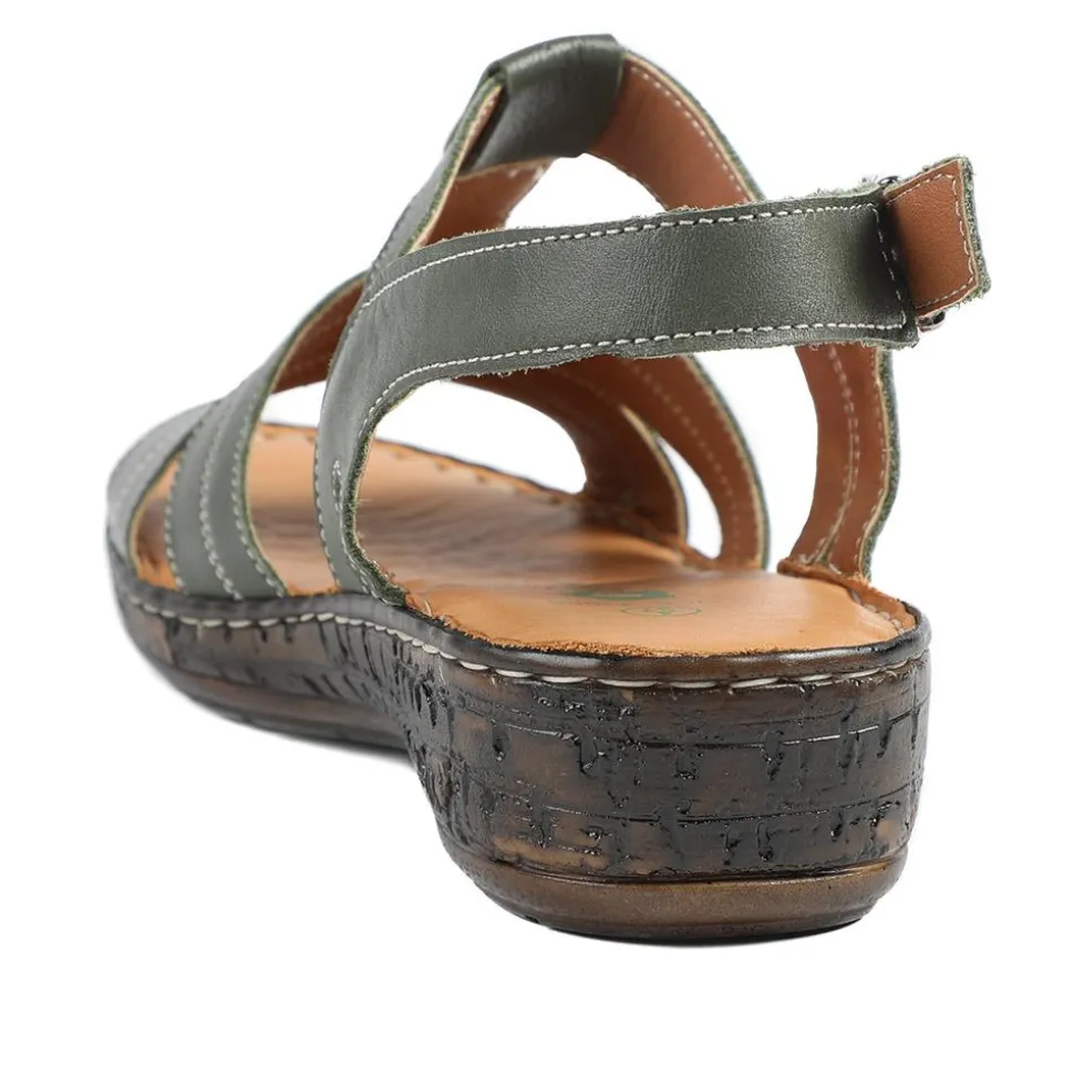 Wide Fit Leather Slingback Sandals - Khaki