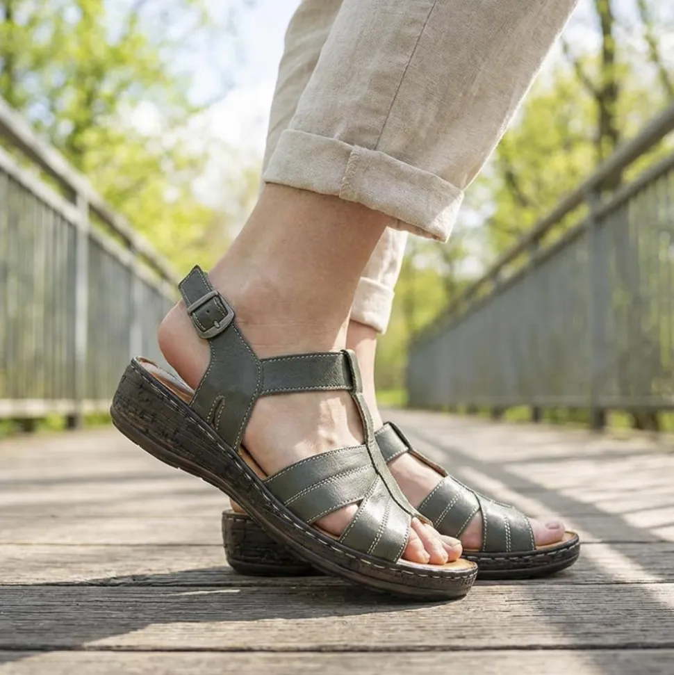 Wide Fit Leather Slingback Sandals - Khaki